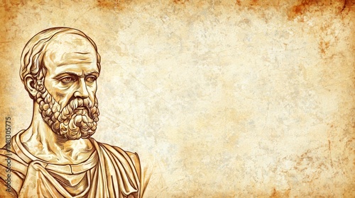 A bust of Socrates, the ancient Greek philosopher, with a pensive expression and copy space to the right.
