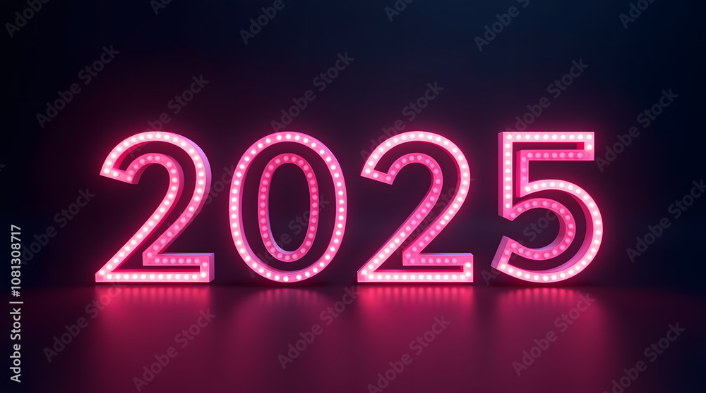 2025 made of neon, Ai generated