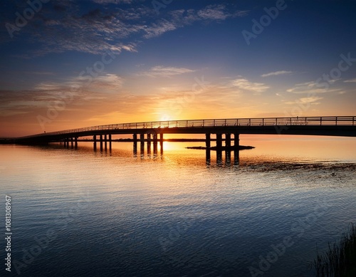 Wallpaper Mural a bridge spans across still waters creating a beautiful silhouette against a glowing horizon evoking peace and serenity in twilight Torontodigital.ca