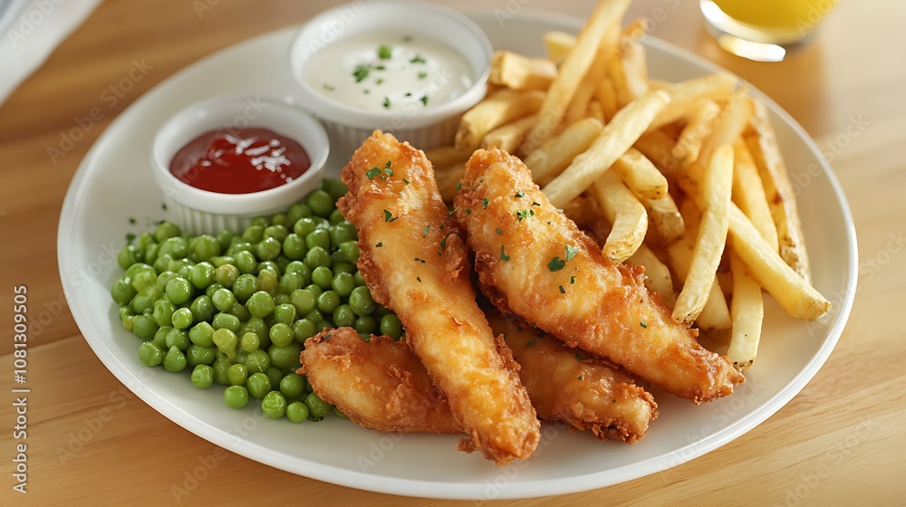 Classic fish and chips with peas Classic fish and chips with peas