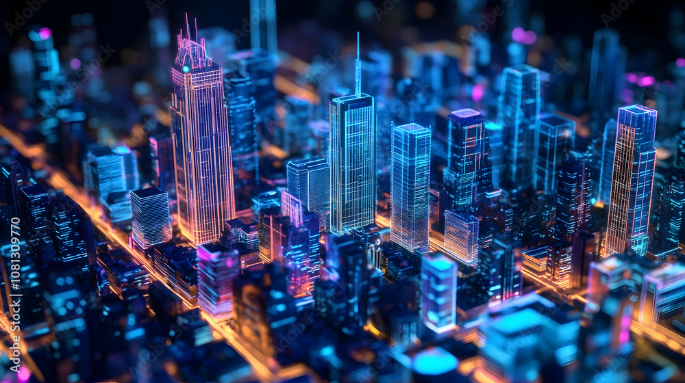 Interactive Cityscape with Morphing Buildings, Offering a Unique User Experience . high quality