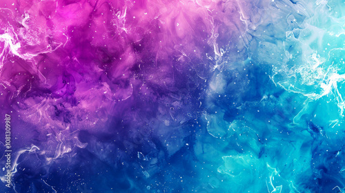 Abstract colorful background with pink, blue, and white swirling paint with a glittery effect.