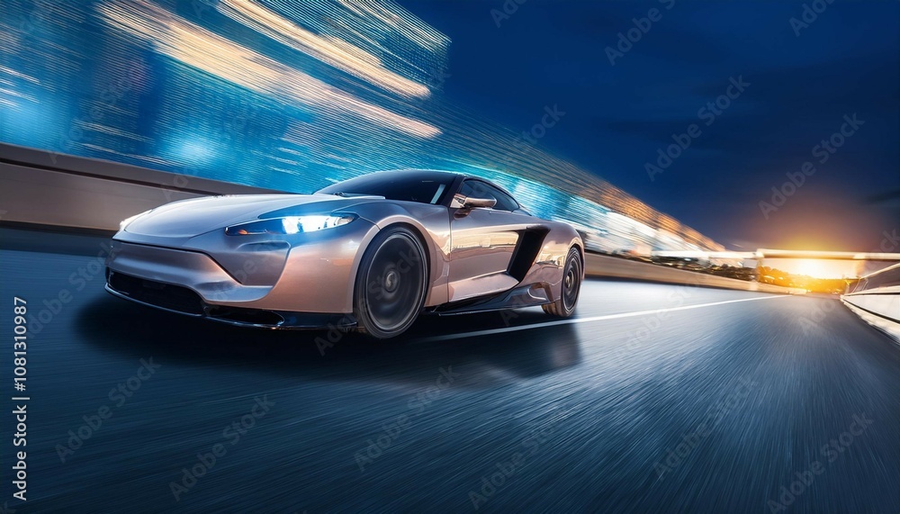 futuristic sports car drives fast on highway at night shiny auto moves on street or track luxury racing vehicle on city road concept of speed motion technology light futuristic sports car drives fast on highway at night shiny auto moves on street or track luxury racing vehicle on city road concept of speed motion technology light