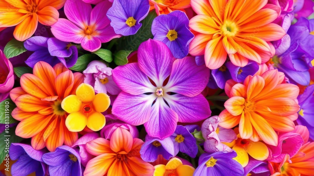 Purple flower petals and leaves scattered on a white background, floral, colorful, flora Purple flower petals and leaves scattered on a white background, floral, colorful, flora