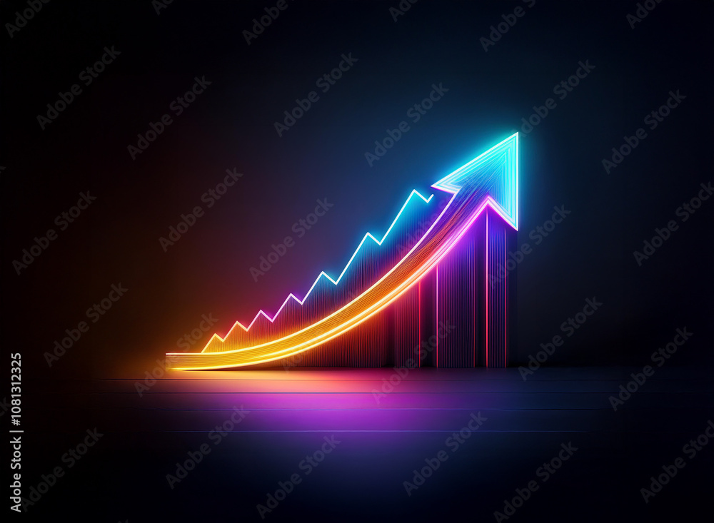 A vibrant neon arrow points upwards, symbolizing growth and success, while a neon line chart illustrates a positive trend. A vibrant neon arrow points upwards, symbolizing growth and success, while a neon line chart illustrates a positive trend.