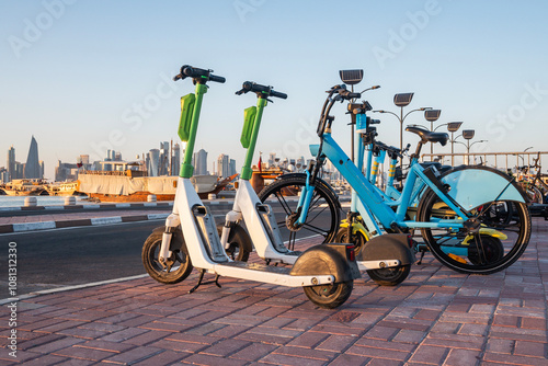 Photography scooters and bikes used for urban transportation in doha qatar