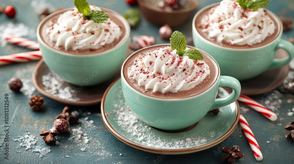 Delicious Hot Chocolate with Whipped Cream and Mint Garnish Delicious Hot Chocolate with Whipped Cream and Mint Garnish