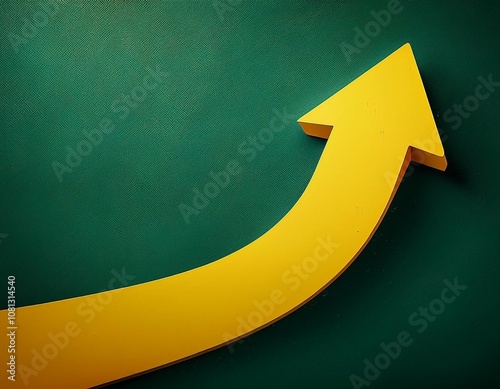yellow arrow pointing upwards green textured background business and market growth concept