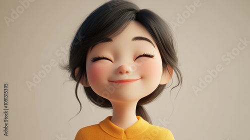 Happy 3D Cartoon Asian Girl