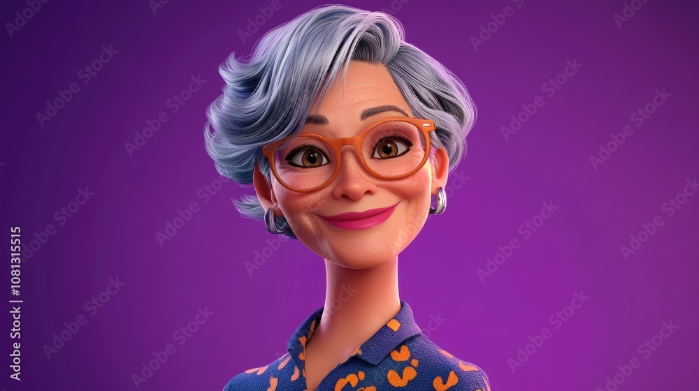 Full length profile photo of an attractive older woman smiling brightly in a casual outfit set against a vibrant purple background Full length profile photo of an attractive older woman smiling brightly in a casual outfit set against a vibrant purple background