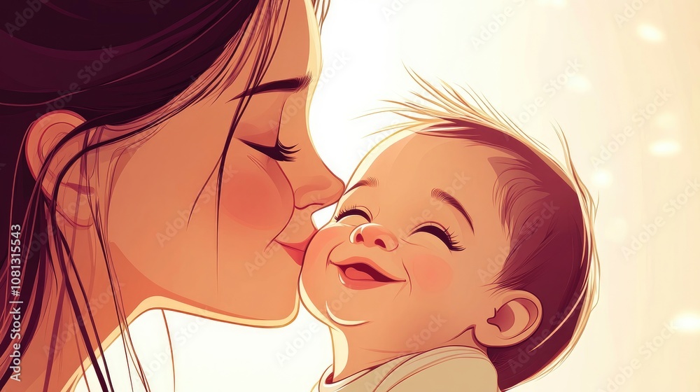 Caring mother kissing her baby s cheek while smiling capturing a joyful moment of togetherness Caring mother kissing her baby s cheek while smiling capturing a joyful moment of togetherness