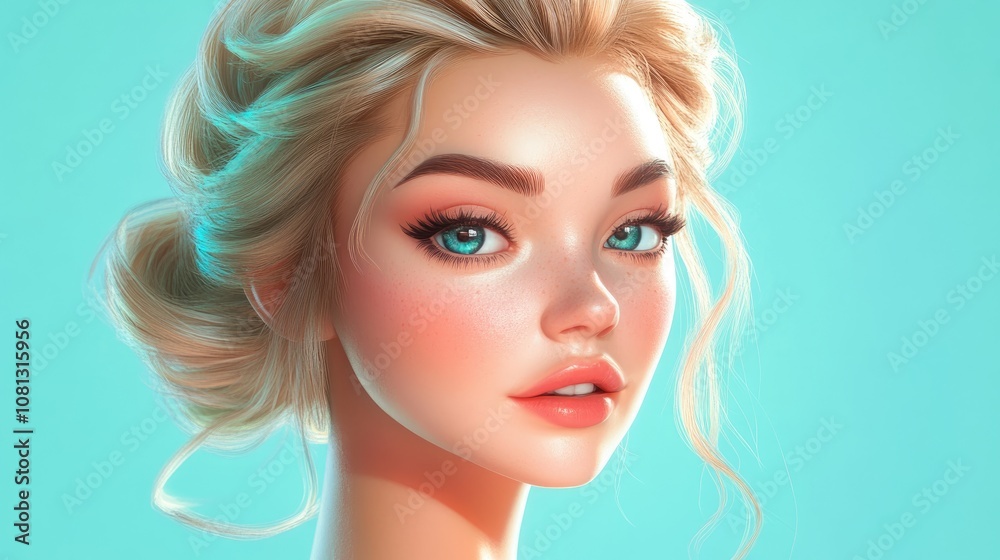 Beauty portrait of a blonde woman showcasing flawless makeup and stylish hair ideal for spa and skincare promotions Beauty portrait of a blonde woman showcasing flawless makeup and stylish hair ideal for spa and skincare promotions