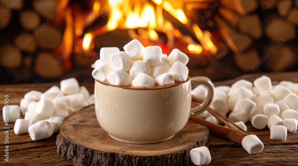 Cozy Hot Chocolate with Marshmallows by the Fireplace Cozy Hot Chocolate with Marshmallows by the Fireplace