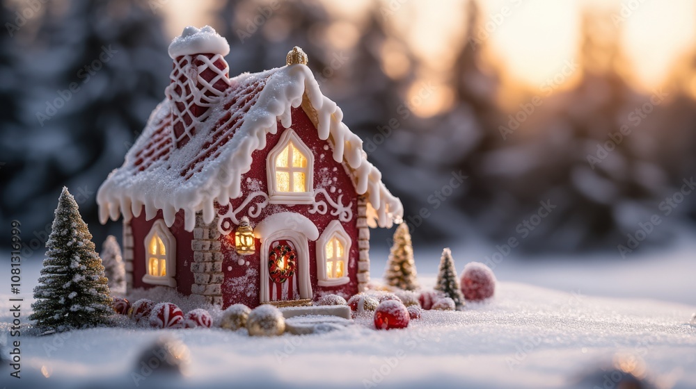 Charming Gingerbread House in a Winter Wonderland Scene