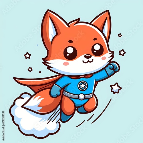 Cute Fox Super Hero Flying Cartoon Vector Icon Illustration