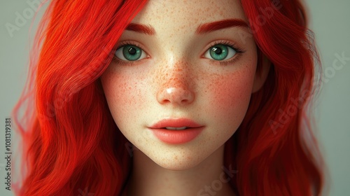 Close up portrait of a beautiful young woman with striking red hair showcasing grace and confidence