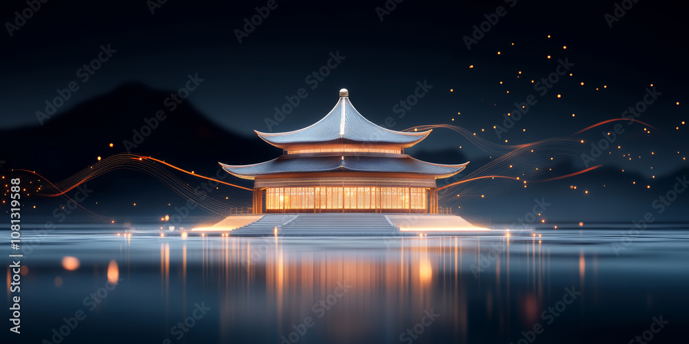 Fototapeta premium Chinese traditional ancient architecture art illustration 