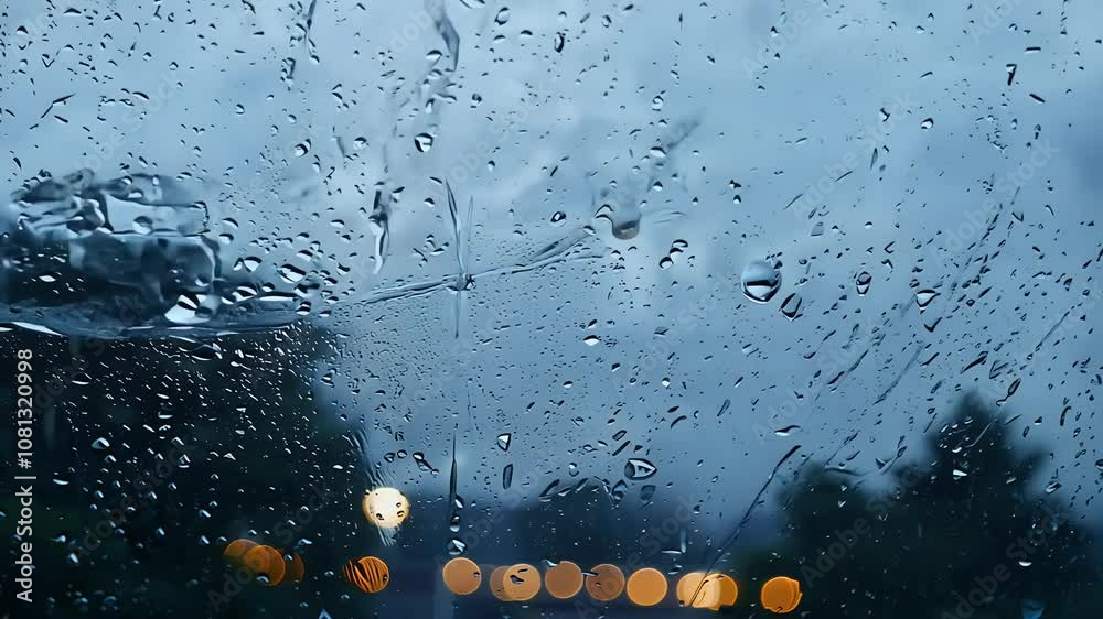 quality 4K motion shot raindrops falling window light reflecting water droplets perfect creating atmospheric stormy ather effects video production 