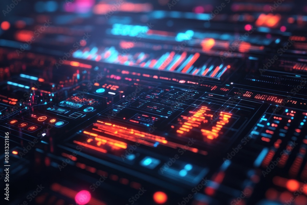 Abstract digital interface with glowing lines and data. Abstract digital interface with glowing lines and data.