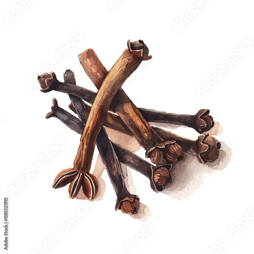 A watercolor vector of cloves, isolated on a white background. Cloves vector.