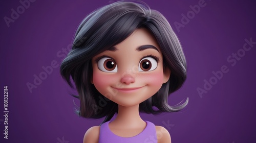 Charming welcome gesture of a pretty girl wearing a flowing violet dress perfect for greeting invitations or event promotions