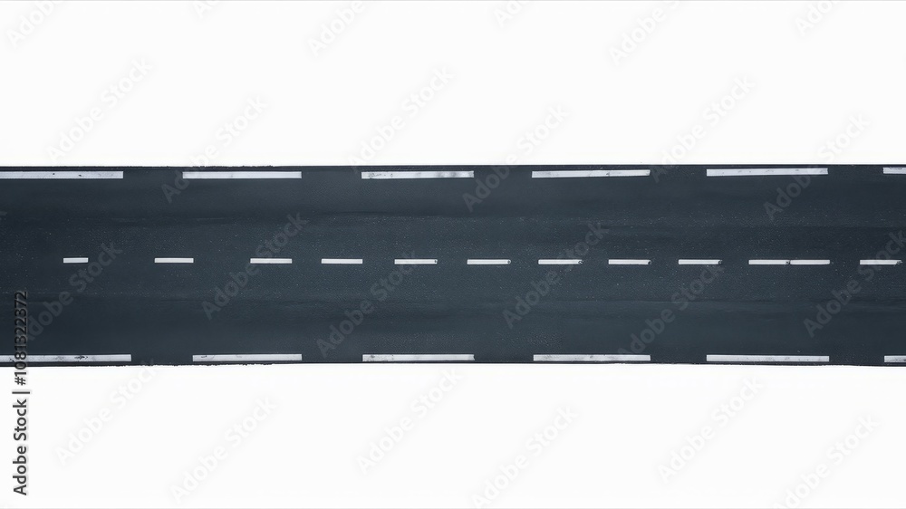 Asphalt Runway: Atop view of a straight asphalt road, with clear white dashed lines marking the lane divider, ready for takeoff. Asphalt Runway: Atop view of a straight asphalt road, with clear white dashed lines marking the lane divider, ready for takeoff.