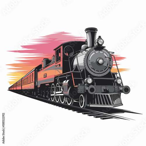 Classic Steam Train at Sunset - Vintage Railway Art