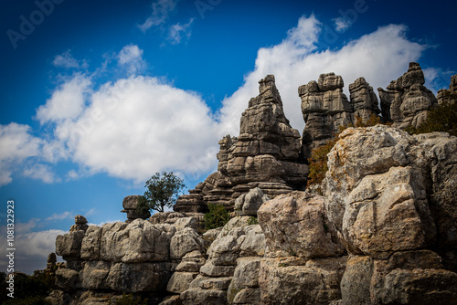 Rock formations with curious shapes in the Torcal de Antequera in the province of Malaga