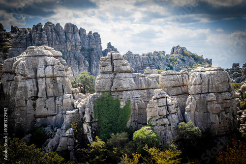 Rock formations with curious shapes in the Torcal de Antequera in the province of Malaga