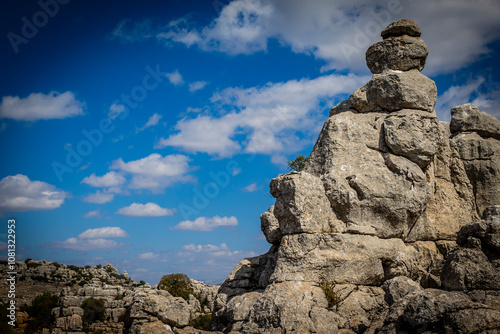 Rock formations with curious shapes in the Torcal de Antequera in the province of Malaga