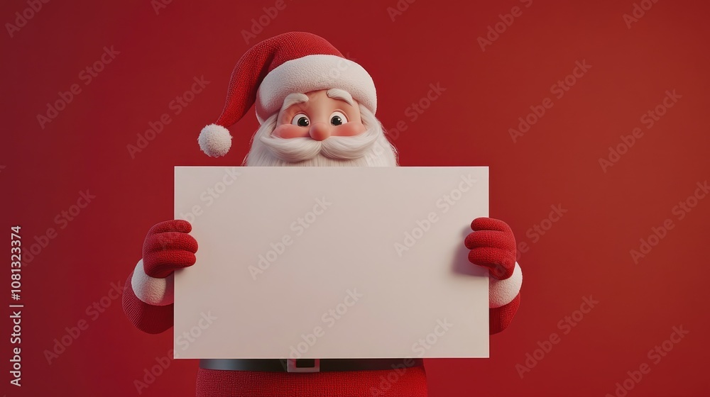 Jolly Santa Claus holding a large blank card perfect for holiday greetings and personalized messages Jolly Santa Claus holding a large blank card perfect for holiday greetings and personalized messages