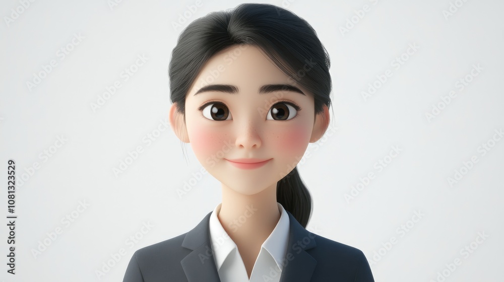 Happy young Asian businesswoman in casual suit posing confidently against a clean white background Happy young Asian businesswoman in casual suit posing confidently against a clean white background