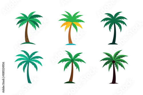 palm trees set on a white background 