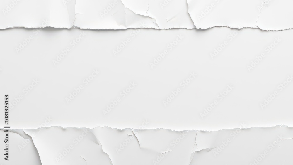 Crumpled white paper with visible folds and creases, torn, detail, texture Crumpled white paper with visible folds and creases, torn, detail, texture