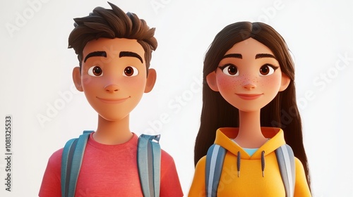 Diverse high school students a boy and a girl in casual attire posing confidently for a back to school photoshoot against a white background