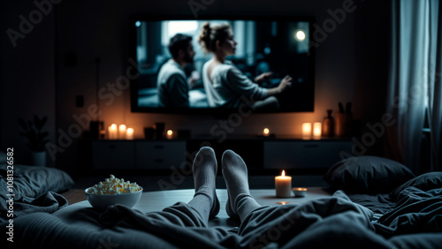 Series marathon. Movie and popcorn night at home: Relax and enjoy.