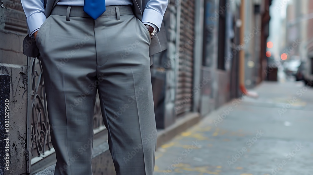 A well-dressed individual in a suit stands casually on a city sidewalk, exuding professionalism. A well-dressed individual in a suit stands casually on a city sidewalk, exuding professionalism.