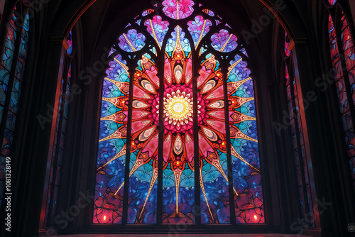 Vibrant Stained Glass Window in Gothic Cathedral