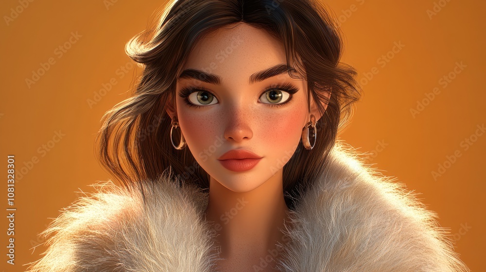 Charming young woman posing confidently in a natural fur vest against an isolated backdrop fashion photography Charming young woman posing confidently in a natural fur vest against an isolated backdrop fashion photography