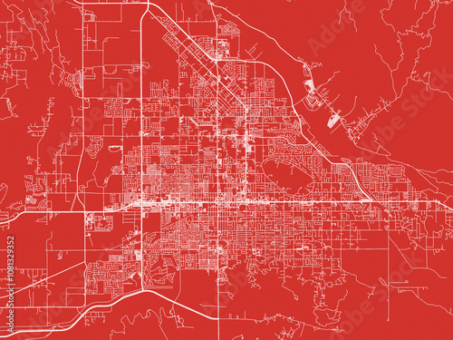 Christmas Map of Hemet  California, USA in Snowy White on Festive Red Background. photo