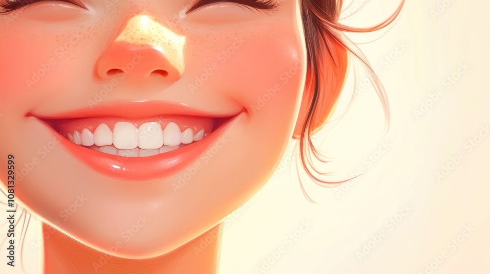 Joyful young character with smooth cheek and bright smile featuring fresh skin Cheerful expression against a light backdrop Beauty and Care Theme Joyful young character with smooth cheek and bright smile featuring fresh skin Cheerful expression against a light backdrop Beauty and Care Theme