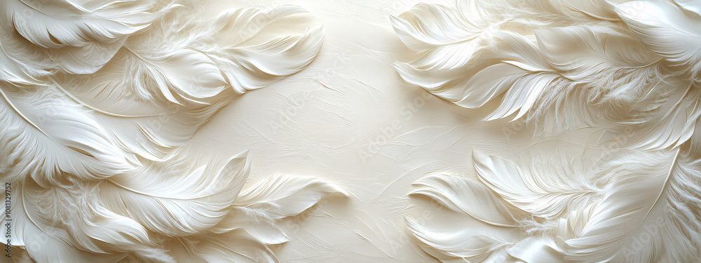 A tranquil arrangement of white feathers with a minimalistic aesthetic, perfect for creating peaceful banners, religious themes, or serene product displays. A tranquil arrangement of white feathers with a minimalistic aesthetic, perfect for creating peaceful banners, religious themes, or serene product displays.