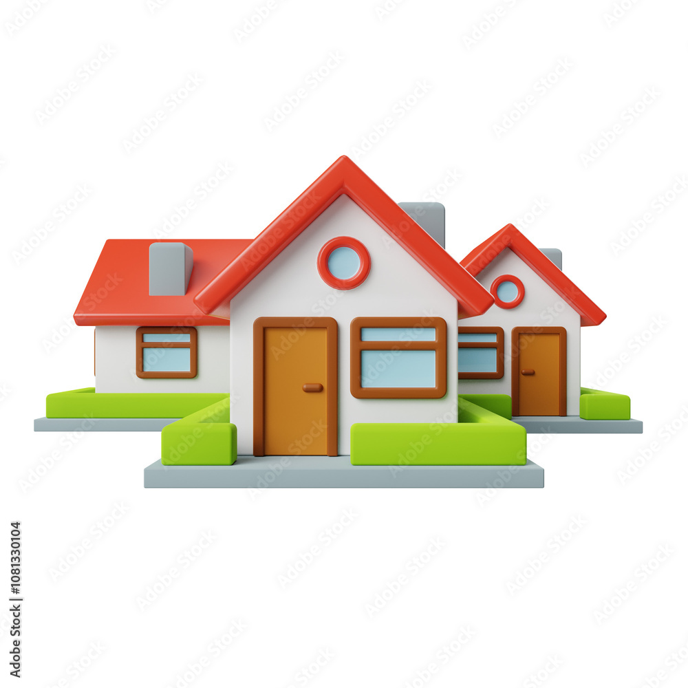 simple small plastic houses in a village 3d render icon illustration with red roof isolated on a white background, transparent
simple small plastic houses in a village 3d render icon illustration with red roof isolated on a white background, transparent