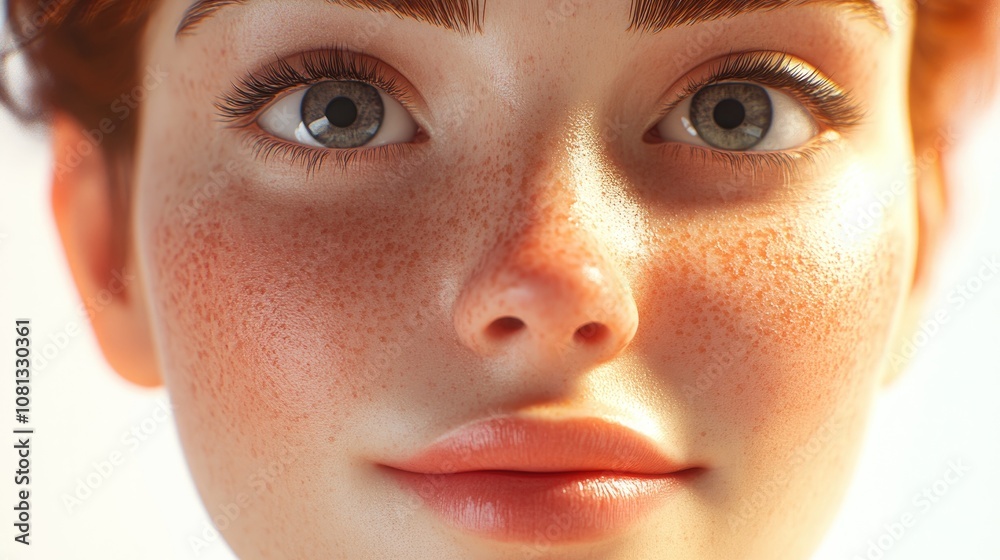 Beautiful woman with freckles applying cosmetic serum on her face against a bright white background closeup skincare routine Beautiful woman with freckles applying cosmetic serum on her face against a bright white background closeup skincare routine