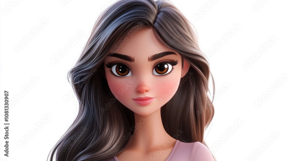 Beautiful young woman with long flowing hair grooming on a pure white background beauty and self care Beautiful young woman with long flowing hair grooming on a pure white background beauty and self care