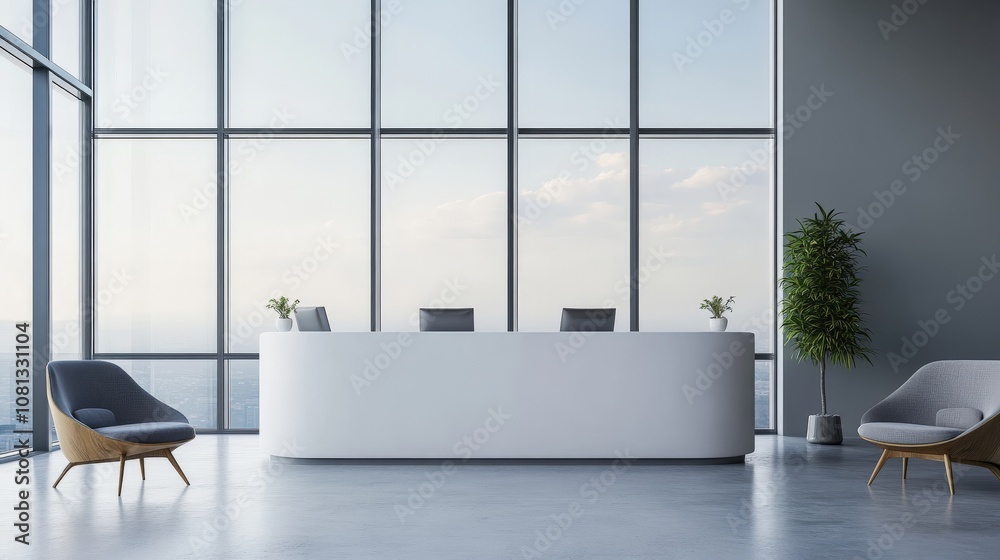 Fototapeta premium Modern Office Reception Area with City View