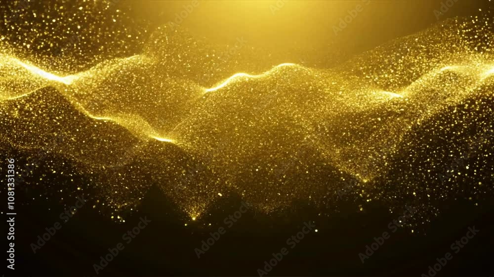 Elegant Gold Shimmer Particles Create Festive Wave Background with Luxurious Light Texture for Mesmerizing Atmosphere