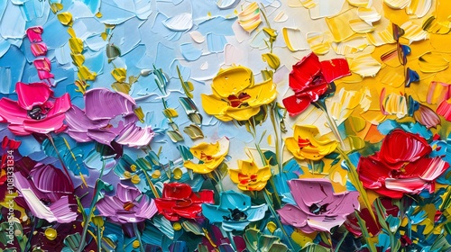 Oil paintings landscape. Colorful thick impasto landscape