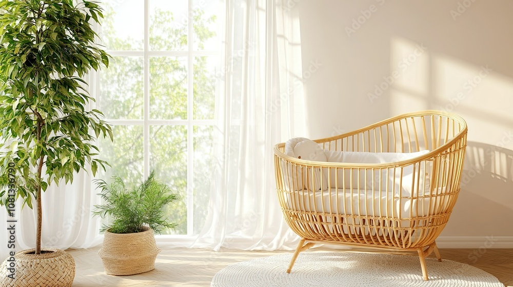 Fototapeta premium Cozy Nursery with Natural Light and Minimalist Design