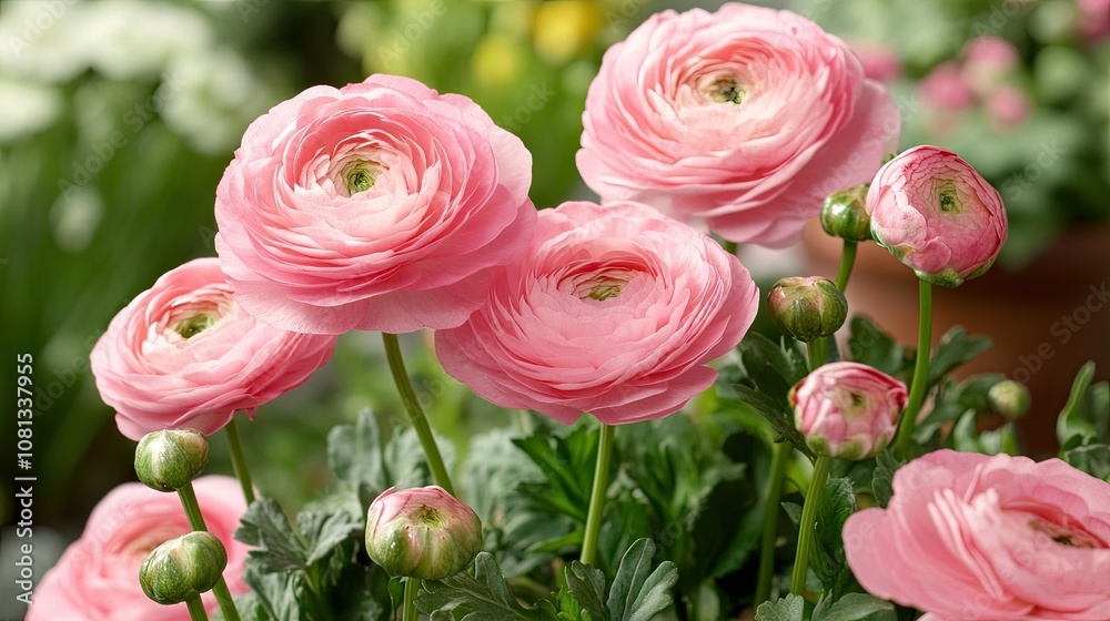 Delicate Pink Flowers in Blooming Garden Setting Delicate Pink Flowers in Blooming Garden Setting